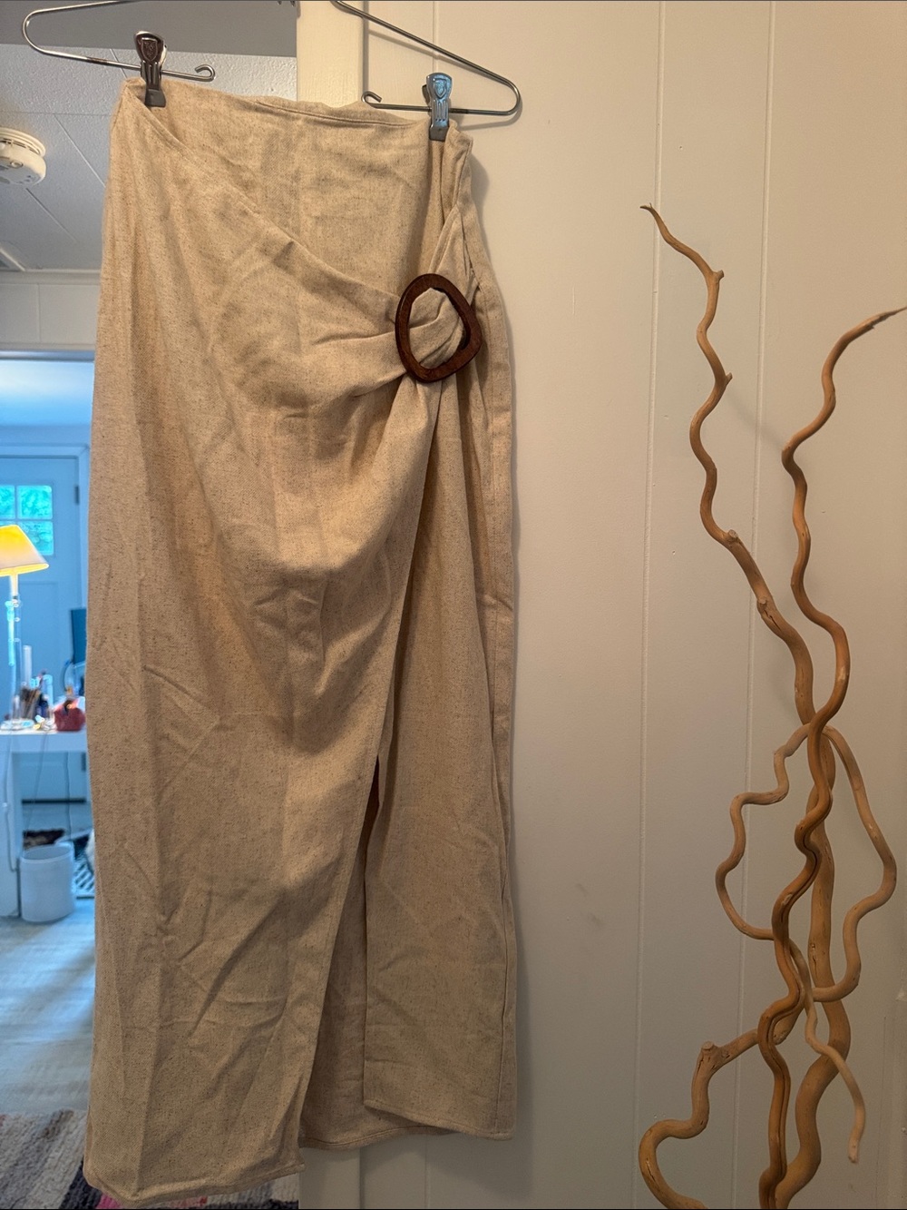NWT- Neutral Cream Wrap Skirt with Wooden Buckle